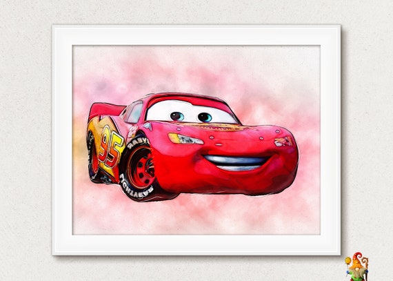 Disney Cars print poster Disney Cars birthday printable Disney Cars watercolor art Lightning McQueen Boys Room nursery decor Il_570xn