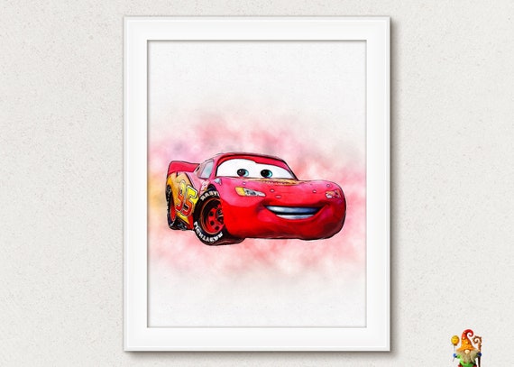 Disney Cars print poster Disney Cars birthday printable Disney Cars watercolor art Lightning McQueen Boys Room nursery decor Il_570xn