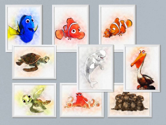 Set of 9 Finding Diry print Disney poster wall art Watercolor effect Birthday decoration Nursery decor print download printable Il_570xn