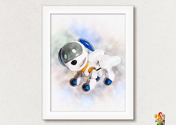 print Robo Dog Watercolor Nursery decor print Kidsroom wall art Printable download Il_570xn