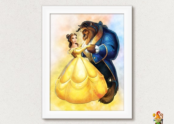 Beauty and the Beast print Beauty and Beast party poster Printable wall art Watercolor Nursery decor download Girls Bedroom decor download Il_570xn
