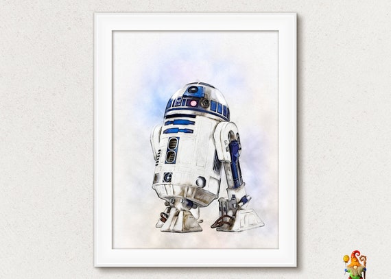 R2-D2 Robot print Last Jedi print poster Star Wars print poster art watercolor printable download Nursery decor art Sci fi movies poster Il_570xn