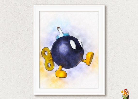Mario printable poster Super Mario Bomb print Birthday decoration Digital download Mario party decor Kids room decoration Mario watercolor Il_570xn