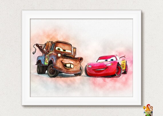 Disney Cars Print Disney cars poster Cars printable art Cars Mater McQueen Cars Print watercolor Printable birthday Disney Cars Boys room Il_570xn