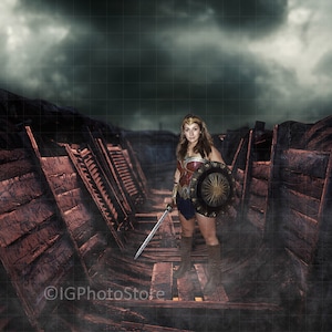 Superhero Digital Background, War Zone Trench, Backdrop for Cosplay Portrait Photography, Halloween Photos, Battle Ground Backdrop