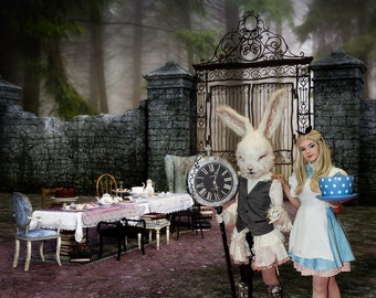 Alice Tea Party in Wonderland Digital Backdrop, Mad Wonderland Hatter Background for Fantasy Composite Portraits