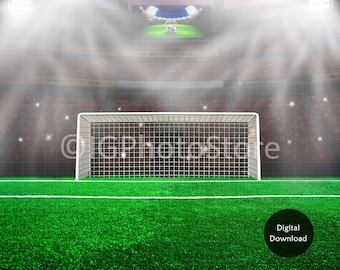 Printable Football Stadium Backdrop, Soccer Goal Background, Sports Stadium Background, Printable Soccer Pitch Backdrop