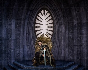 Eiserner Thron digitaler Hintergrund, mittelalterlicher Burgthron digitaler Hintergrund, Fantasy Cosplay Hintergründe, zusammengesetzte Fotos, digitale Kunst