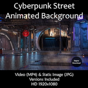 Cyberpunk Street Animated Background, Video Streaming Backdrop for Twitch, Vtuber, TikTok, Zoom, Google Meet, Virtual Meeting, Seamless Loop