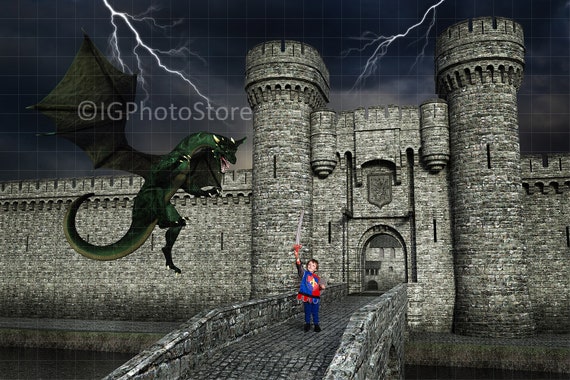 Dragon Digital Backdrop, Fantasy Castle Background, Dragon Overlay, Castle Backdrops, Photoshop Backdrops, Photoshop Overlays, Dragon PNG