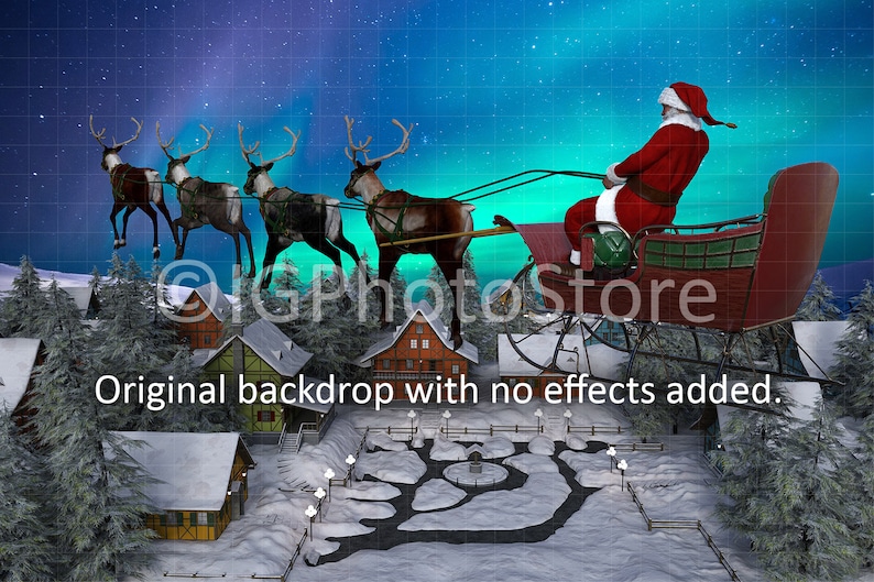 Xmas Backdrop for Kids Composite Photography Christmas Digital Background Ride in Sleigh with Santa Digital Backdrop Flying Sleigh Ride