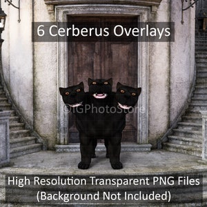 6 Cerberus Digital Overlays, 3 Headed Dog Overlay, Transparent PNG Files, Fantasy Clipart for Composite Photography, Digital Art