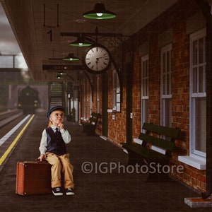Vintage Railway Station Digital Backdrop, Steam Train Digital Background, Old Railway Background for Composite Portrait Photography