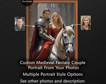 Custom Medieval Couple Portrait, Knight and Queen, Digital Painting Royal Fantasy Art (Printable Download)
