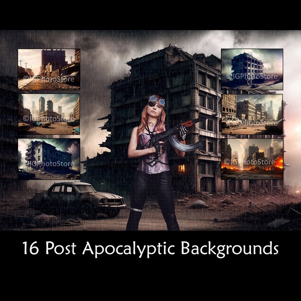 16 Post Apocalyptic Digital Backdrop Bundle, Apokalypse Hintergründe für Cosplay Composite Portraitfotografie, Ruined City Backdrops