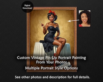 Pin Up Portrait from Photo, Custom Printable Pin-Up Painting, Gift for Husband, Gift for Wife