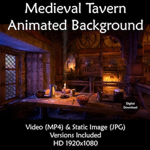 Medieval Inn Animated Backdrop, Background for Video Streaming, Twitch, Vtuber, TikTok, Zoom, Google Meet, Virtual Meetings, Seamless Loop