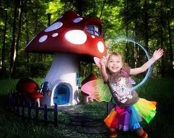 Fairy House Digital Background, Mushroom House Digital Backdrop, Fairy House Backdrop, Photoshop Background, Kids Fantasy Portrait Backdrop