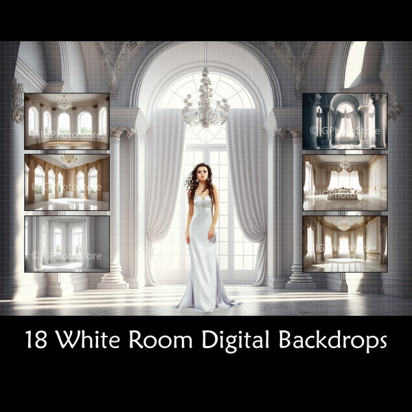 White Room Digital Backdrops Bundle, Large Window Light Rooms, Bridal Portrait, Maternity Portrait Photography Backgrounds