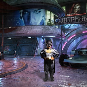 Superhero Digital Background, Digital Backdrop for Super Hero Cosplay Photos, Dark Street at Night with Superhero Car