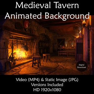 Medieval Tavern Animated Background, Video Backdrop for Virtual Meetings, Zoom, Twitch Stream, Vtuber, Google Meet