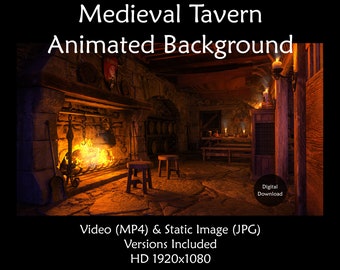 Fondo de vídeo animado de taberna medieval, telón de fondo para reuniones virtuales (descarga digital)