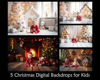 Christmas Digital Backdrops Bundle, 5 Festive Holiday Backgrounds for Babies and Small Children