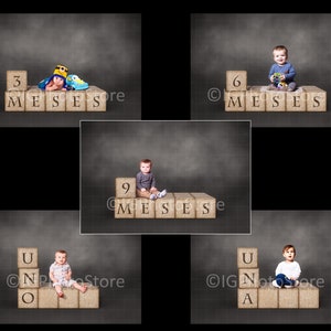 Fondos digitales para bebés de primer año, versión en español, 3, 6, 9 meses, fondos de retratos para bebés de un año, paquete de accesorios de estudio digital para bebés