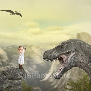 T-Rex Digital Backdrop, Tyrannosaurus Rex Dinosaur Digital Background for Composite Photography, T Rex Encounter in Mountains, Dino Digital