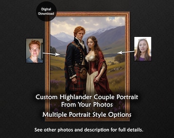 Custom Highlander Couple Portrait From Your Photos, Personalized Scottish Art, Royal Portrait Gift for Couple