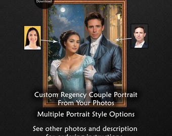 Custom Regency Couple Portrait From Your Photos, Personalized Romantic Painting For Couples (Digital Download)