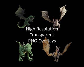 Dragon Overlays, Dragon PNGs, Transparent Digital Overlays for Photographers, PNG Overlays, Dragon Clipart, Photoshop Overlays, Dragon Art