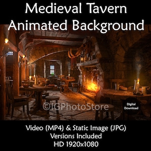 Medieval Tavern Animated Background, Backdrop for Video Streaming, Twitch, Vtuber, TikTok, Zoom, Google Meet, Virtual Meeting, Seamless Loop