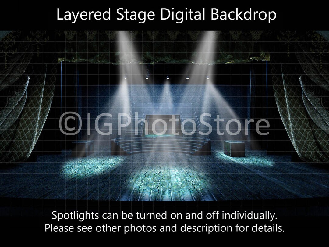 Concert Stage Layered Digital Backdrop, Theatre Stage With Lights