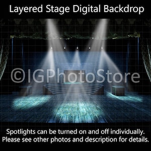 Concert Stage Layered Digital Backdrop, Theatre Stage With Lights Digital Background, Singer, Dancer, Ballet Composite Portrait Backdrop