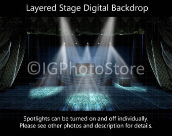 Concert Stage Layered Digital Backdrop, Theatre Stage With Lights Digital Background, Singer, Dancer, Ballet Composite Portrait Backdrop