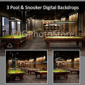 3 Pool Room Digital Backdrops, Snooker Room Digital Backgrounds for Composite Portrait Photography, Pool Background, Snooker Backdrop