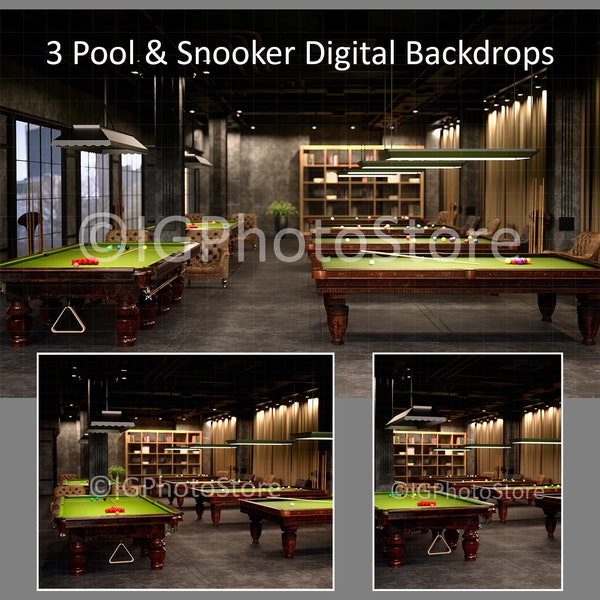 3 Pool Room Digital Backdrops, Snooker Room Digital Backgrounds for Composite Portrait Photography, Pool Background, Snooker Backdrop