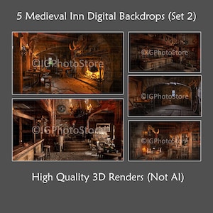 Fantasy Medieval Tavern Digital Backgrounds, 5 Medieval Inn Digital Backdrops, Cosplay Photography, Digital Art, Printable Wall Art Decor