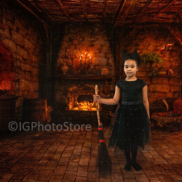 2 Halloween Witch's Cottage Digital Backdrops, Witch House Digital Backgrounds, Halloween Backdrops for Composite Portrait Photography
