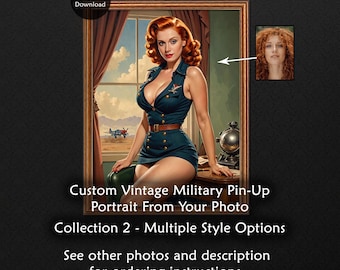 Custom Vintage Military Pin-up Portrait From Photo, Personalized Printable Art (Digital Download)