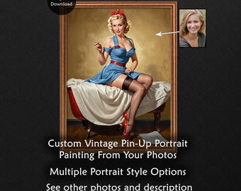 Custom Vintage Pin-Up Portrait Painting from Photo (Digital Download)