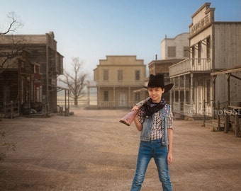 Wild West Town Digital Backdrop, Old Western Street, Cowboy Background for Photographers, Composite Portrait Backdrop