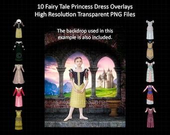 Fairy Tale Princess Dress Digital Overlays, Transparent PNG Princess Dresses, Cosplay Composite Photography, Scrapbooking, Digital Art