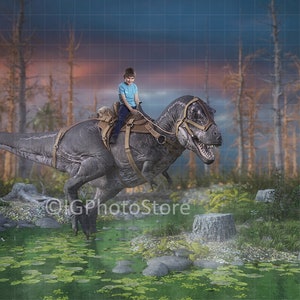 T-Rex Digital Backdrop, Tyrannosaurus Rex in Swamp Dinosaur Digital Background, Dino Photoshoot Backdrops for Kids
