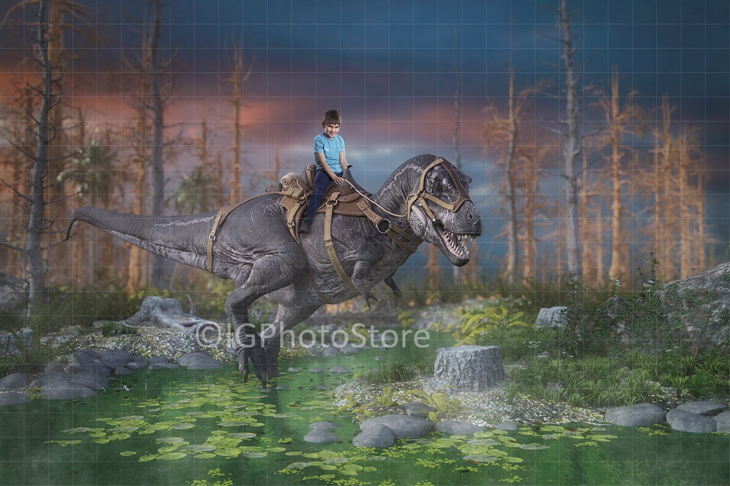T-rex Digital Backdrop, Tyrannosaurus Rex in Swamp Dinosaur