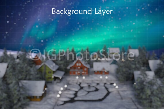 Santa Sleigh Ride Layered Digital Backdrop, Christmas Digital