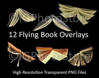 Flying Book Overlays,  Transparent PNG Books, Digital Photography Overlays , Photoshop Overlays, Flying Books for Magical Composite Photos