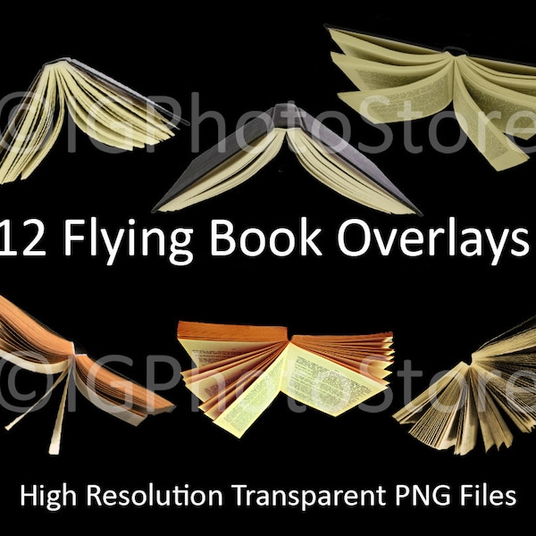Flying Book Overlays,  Transparent PNG Books, Digital Photography Overlays , Photoshop Overlays, Flying Books for Magical Composite Photos