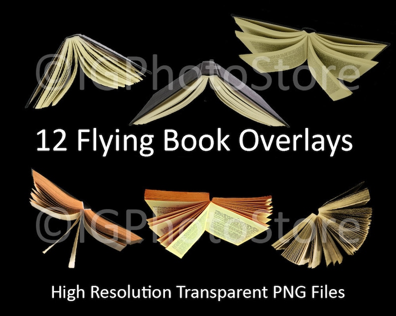 Flying Book Overlays, Transparent PNG Books, Digital Photography Overlays , Photoshop Overlays, Flying Books for Magical Composite Photos image 1